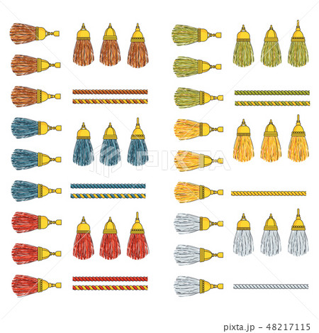 heavy silk tassels with gold fittings on twisted colored cords heavy silk tassels with gold fittings on twisted colored cords 48217115