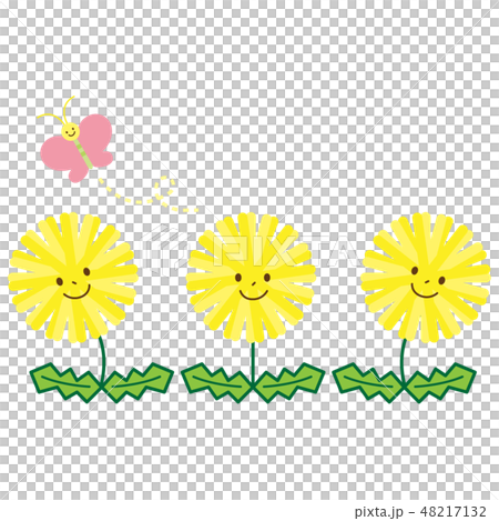 タンポポとちょうちょのイラスト 顔つき のイラスト素材