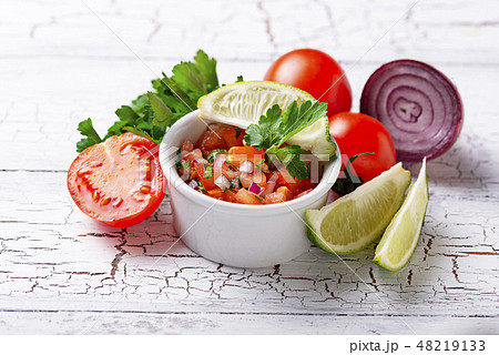 Traditional mexican tomato salsa sauce 48219133