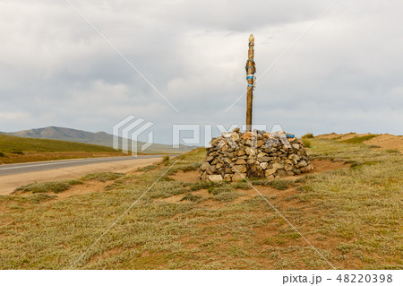 Mongolian Ovoo, cult place Mongolian Ovoo, cult place 48220398