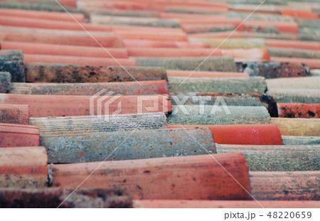 Old clay tile roof. Close up texture 48220659