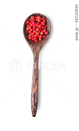 dried pink peppers isolated on white background 48220840
