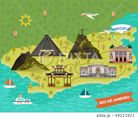Rio de Janeiro, Brazil city map with landmarks 48221921