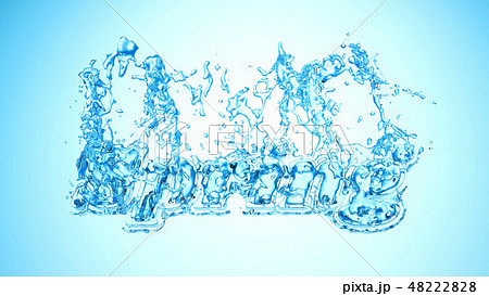 The word Spring. Material blue and transparent ice covered by crystal fresh water splash. 3d 48222828