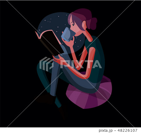 The girl is reading a book. Vector flat illustration. The girl is reading a book. Vector flat illustration. 48226107