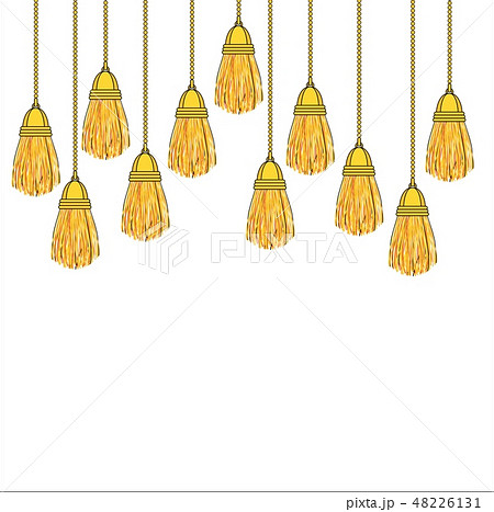 Hanging down heavy silk tassels with gold fittings on twisted colored cords. 48226131