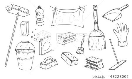 Vector Hand drawn sketch of cleanup items illustration on white background Vector Hand drawn sketch of cleanup items illustration on white background 48228002
