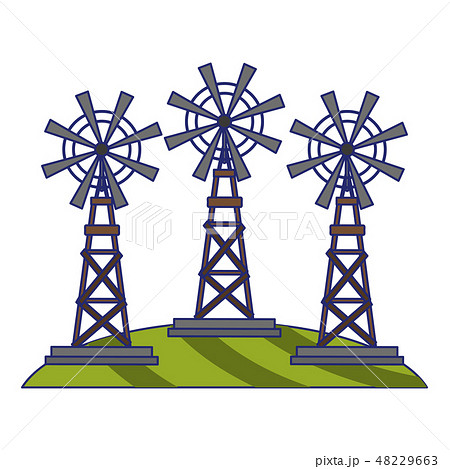 farm windmills on grass 48229663
