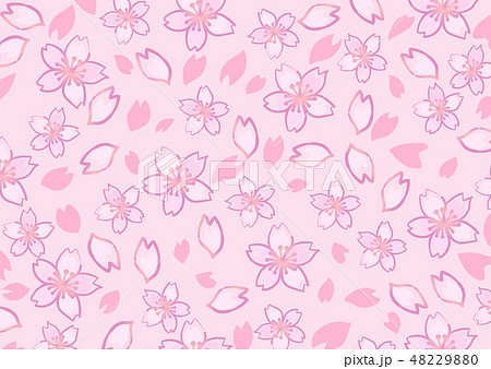 桜 ピンク 和風 手描き 壁紙のイラスト素材 48229880 Pixta