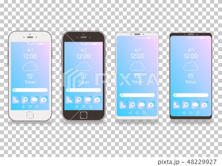 白黒のスマホフレーム枠背景透過ベクター白バック ダミーホーム画面とグラデーション素材のイラスト素材