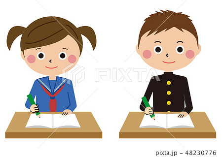 ポップな学生服の男女 上半身 ポップな学生服の男女 上半身 48230776