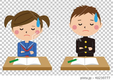 ポップな学生服の男女 上半身 悩む ポップな学生服の男女 上半身 悩む 48230777