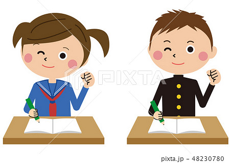 ポップな学生服の男女 上半身 ガッツポーズ ポップな学生服の男女 上半身 ガッツポーズ 48230780