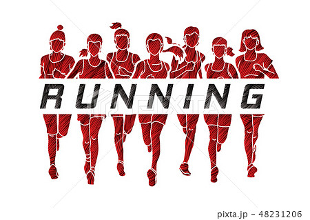 Marathon runners, Group of women running with text 48231206