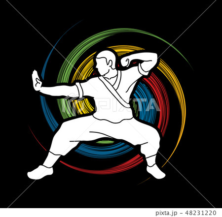 Kung fu action ready to fight graphic vector Kung fu action ready to fight graphic vector 48231220