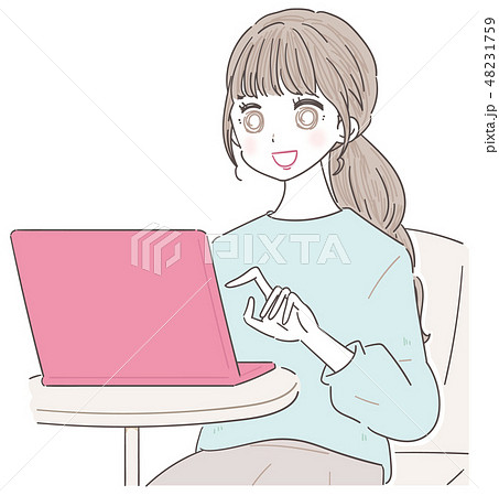 若い女性 パソコン 勉強のイラスト素材