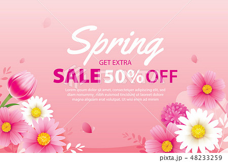 Spring sale banner with blooming flowers template Spring sale banner with blooming flowers template 48233259