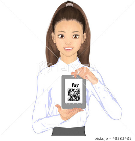 キャッシュレス決済を勧める女性 perming2DCGイラスト素材 キャッシュレス決済を勧める女性 perming2DCGイラスト素材 48233435