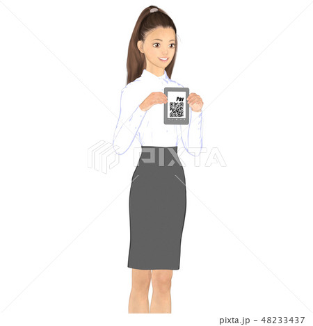 キャッシュレス決済を勧める女性　perming2DCGイラスト素材 48233437