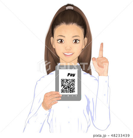 キャッシュレス決済を勧める女性　perming2DCGイラスト素材 48233439