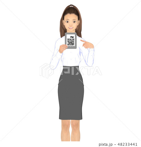 キャッシュレス決済を勧める女性　perming2DCGイラスト素材 48233441