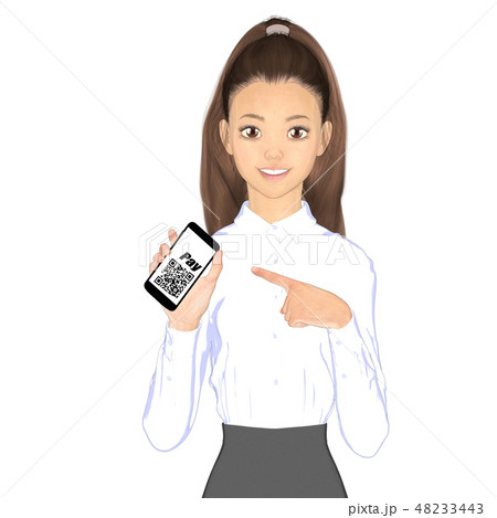 キャッシュレス決済を勧める女性 perming2DCGイラスト素材 キャッシュレス決済を勧める女性 perming2DCGイラスト素材 48233443