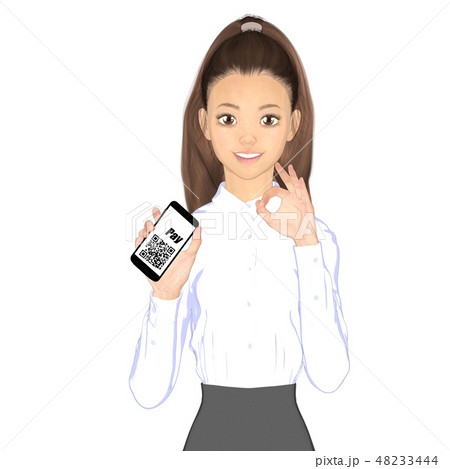 キャッシュレス決済を勧める女性 perming2DCGイラスト素材 キャッシュレス決済を勧める女性 perming2DCGイラスト素材 48233444