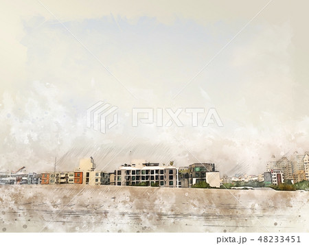 Office Building in the city on watercolor painting 48233451