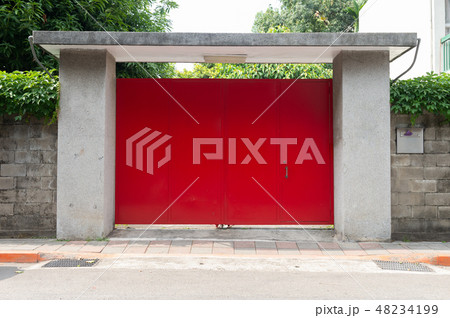 sidewalk by street wall & door 48234199