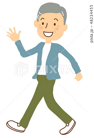 シニア男性歩く横向き手を振る全身のイラスト素材 48234455 Pixta
