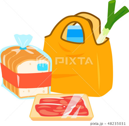 ショッピングバッグに入れた食料品のイラスト素材