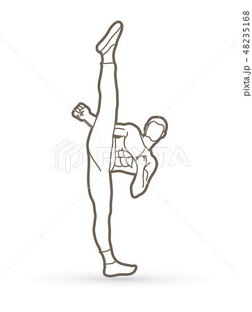 Kung fu, Karate high kick front view vector 48235168