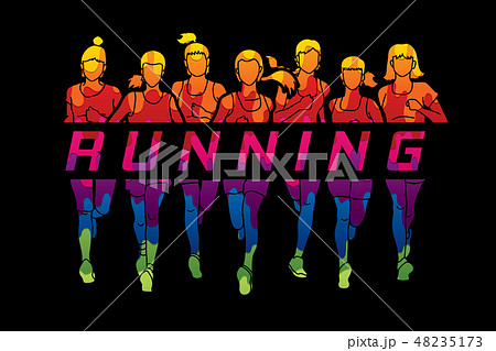 Marathon runners, Group of women running with text 48235173