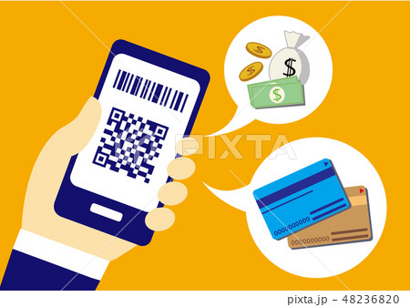 スマートフォンのキャッシュレス決済シンプル背景アイコンビットコインやクレジットカードなどのイラスト素材 4360