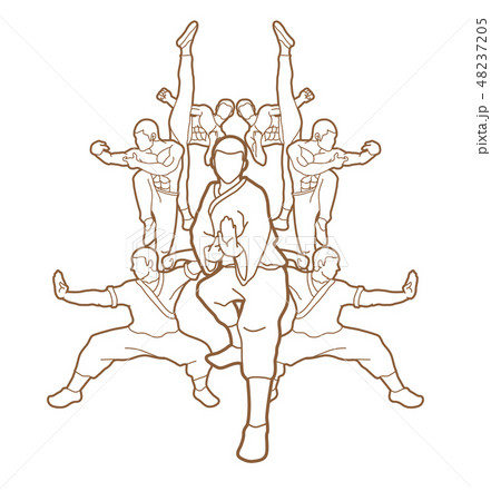 Kung fu action composition outline graphic vector. Kung fu action composition outline graphic vector. 48237205