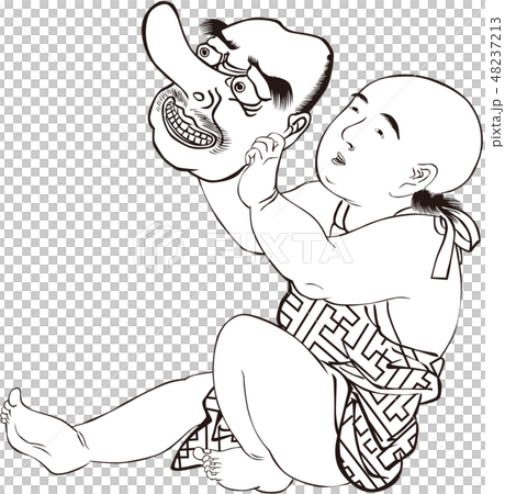 浮世絵 子供 その5 白黒のイラスト素材