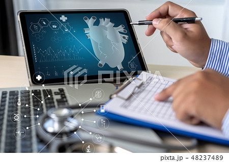 Health care writing prescription Doctor working  48237489