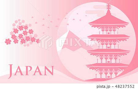 室生寺 五重塔 ペーパークラフト風 桜 春バージョン 円形窓 室生寺 五重塔 ペーパークラフト風 桜 春バージョン 円形窓 48237552