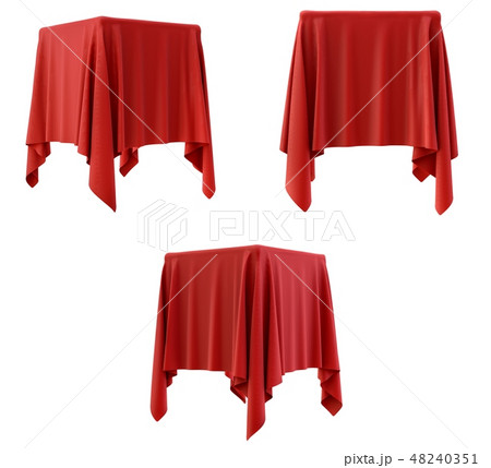 Set of red cloth on a square pedestal 48240351