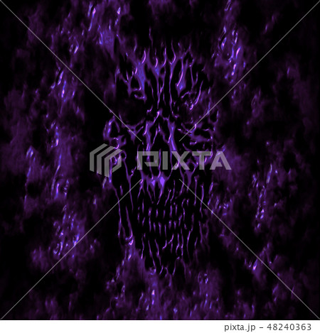Scary violet monster shabby head illustration. 48240363