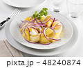 Potato salad with egg and onion rings Potato salad with egg and onion rings 48240874