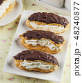 Homemade eclair choux pastry with chocolate. Homemade eclair choux pastry with chocolate. 48240877