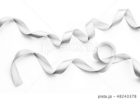 Silver satin ribbon in bright white pearl gray  48243378