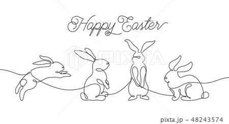 Easter Bunny Greeting Card In Simple One Line のイラスト素材