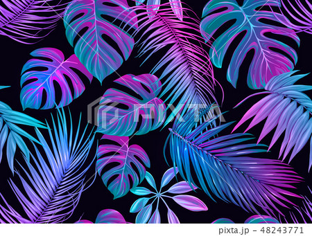 Tropic leaves seamless pattern in neon colors Tropic leaves seamless pattern in neon colors 48243771