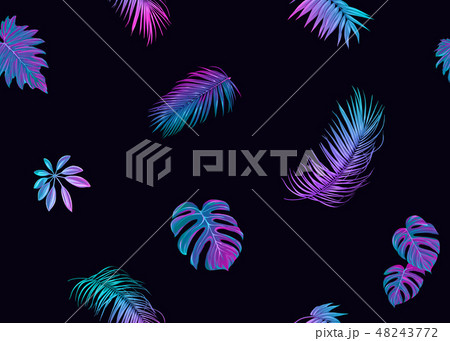 Tropic leaves seamless pattern in neon colors Tropic leaves seamless pattern in neon colors 48243772