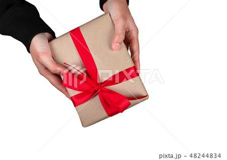 bonus human man hand give a present Brown Gift box 48244834