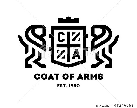 Coat of arms with two lions and a shield.  48246662
