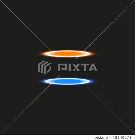 Magic fantasy portal. Futuristic teleport. Light effect. Blue and yellow candles rays of a night 48249273