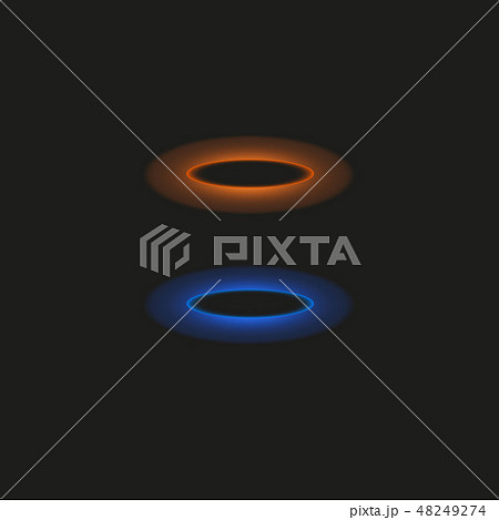 Magic fantasy portal. Futuristic teleport. Light effect. Blue and yellow candles rays of a night 48249274